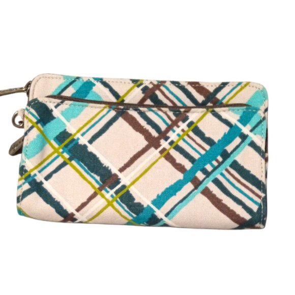 Thirty One Perfect Cents Wallet Blue &Green Sea Plaid Pattern -Retired! 31 Gift - Picture 1 of 3